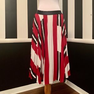 Express Black Striped High Waisted Pleated Skirt